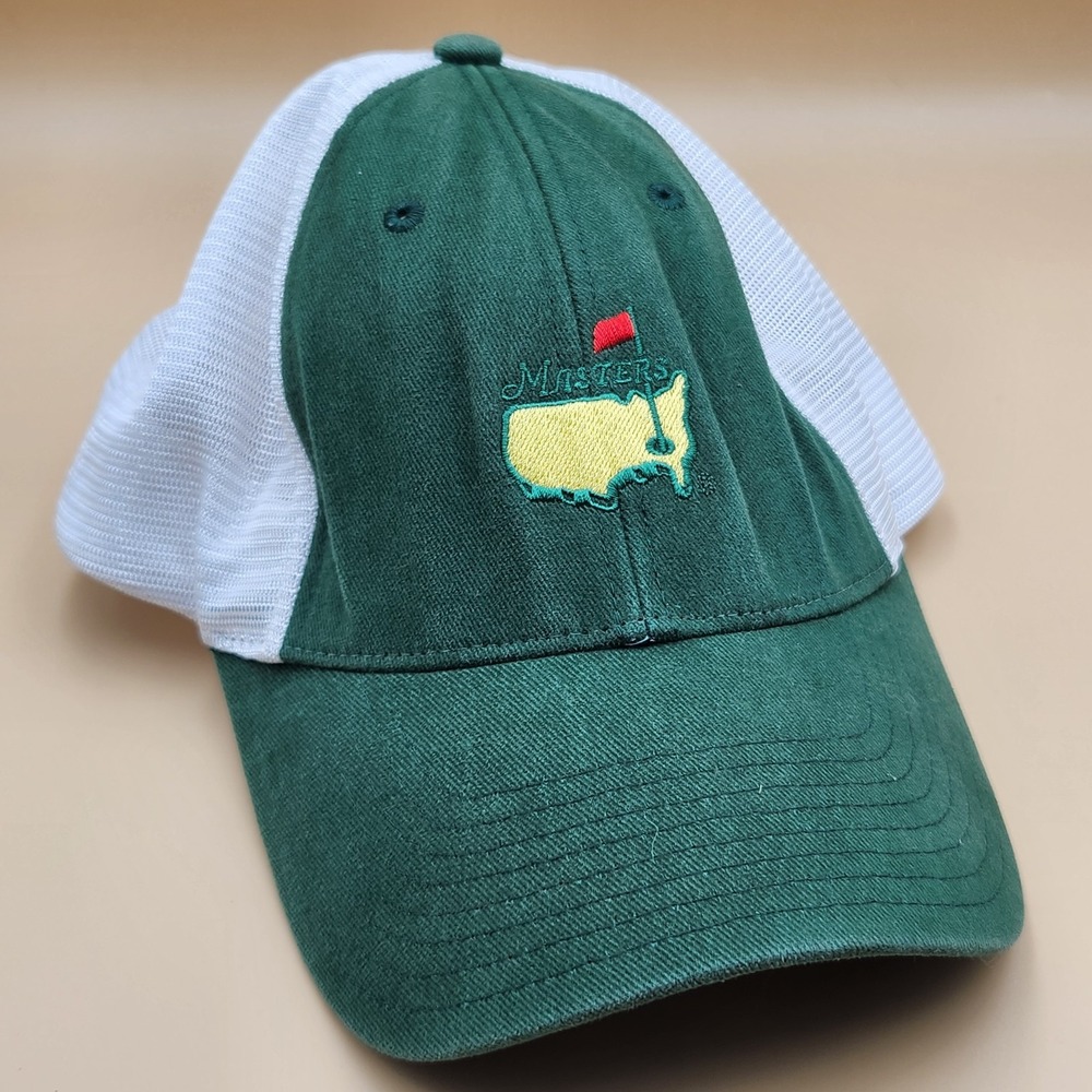 Masters Augusta GA Golf Embroidered Logo Green White Mesh Adjustable Hat Cap